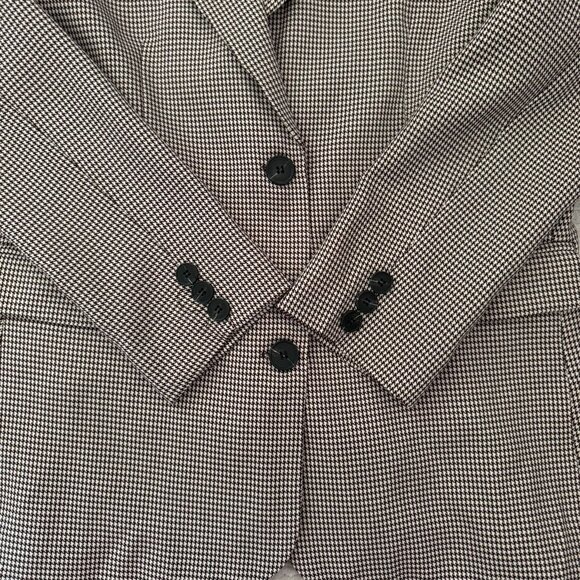 Lucky U Womens Houndstooth Blazer Brown Two Button Jacket Size Medium Cotton Ble - Picture 5 of 11